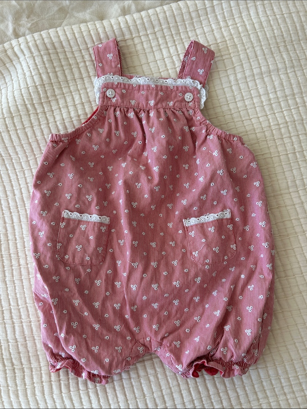 Janie and Jack Pink Floral Bubble Romper with Lace Accents